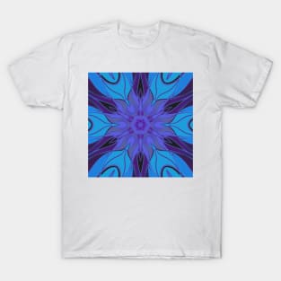 Cartoon Mandala Flower Blue and Purple T-Shirt